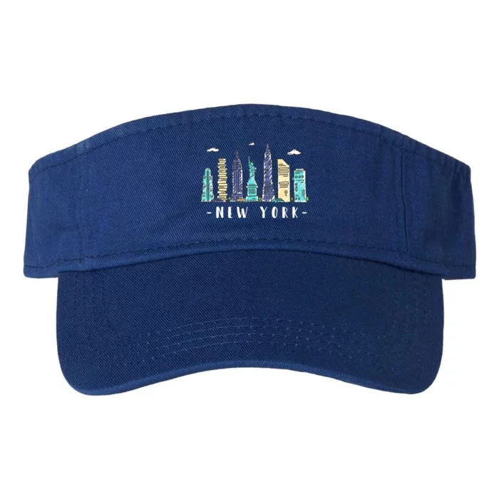 New York City Nyc Skyline Ny Watercolor Souvenir Gift Cute Gift Valucap Bio-Washed Visor