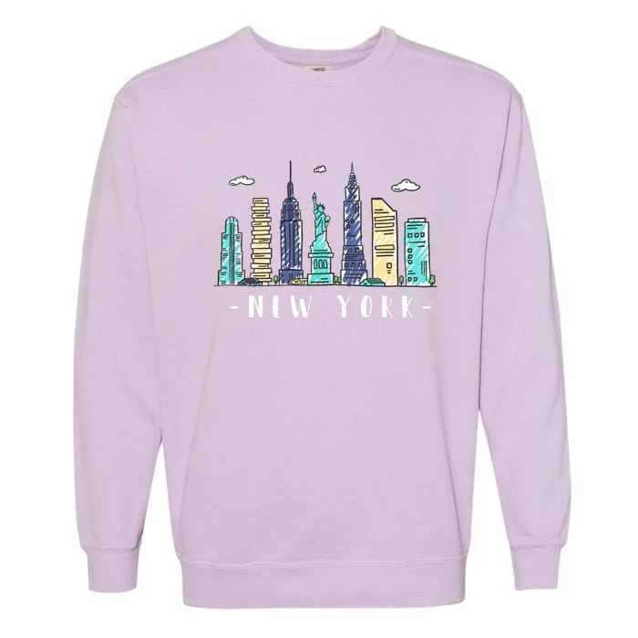 New York City Nyc Skyline Ny Watercolor Souvenir Gift Cute Gift Garment-Dyed Sweatshirt