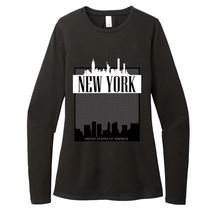 New York City Outfit Fashion Illustration Graphic Skyline Meaningful Gift Womens CVC Long Sleeve Shirt