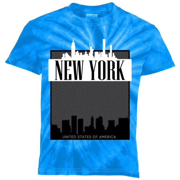 New York City Outfit Fashion Illustration Graphic Skyline Meaningful Gift Kids Tie-Dye T-Shirt