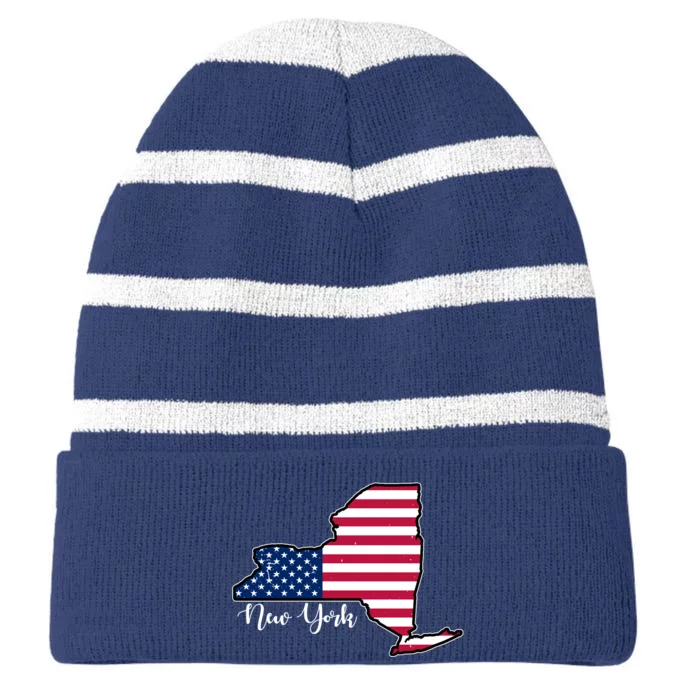 New York City United States Map Striped Beanie with Solid Band