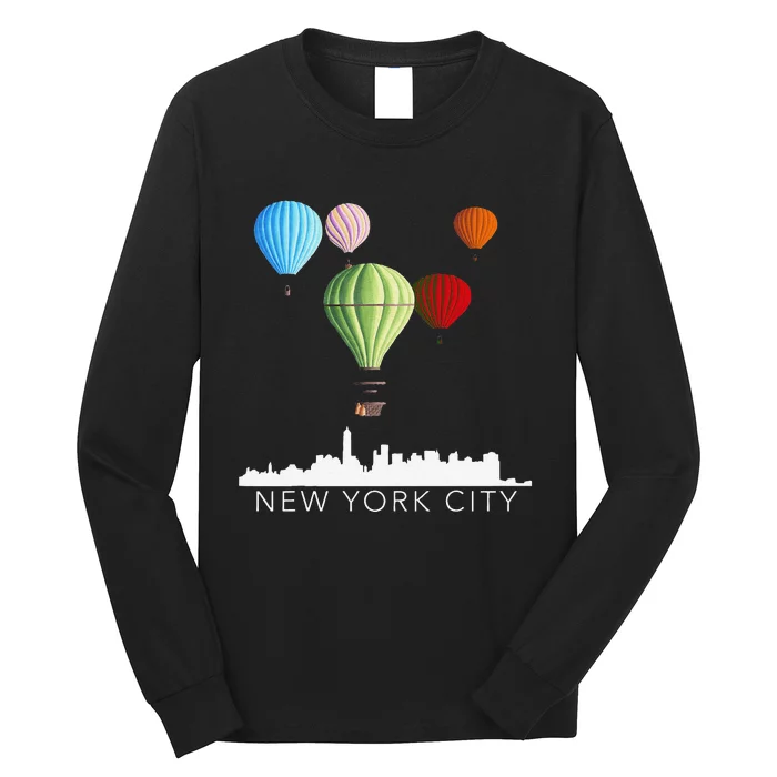 New York City Skyline Nyc Lovers Hot Air Balloons Long Sleeve Shirt