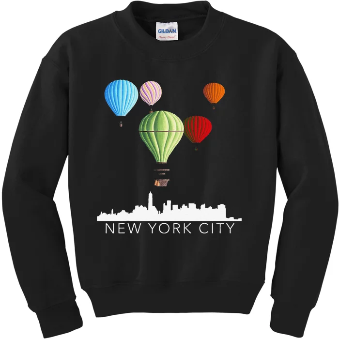 New York City Skyline Nyc Lovers Hot Air Balloons Kids Sweatshirt