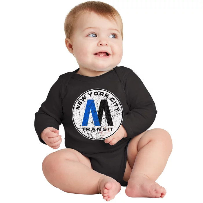 New York City Transit Mta Train Retro New York Baby Long Sleeve Bodysuit