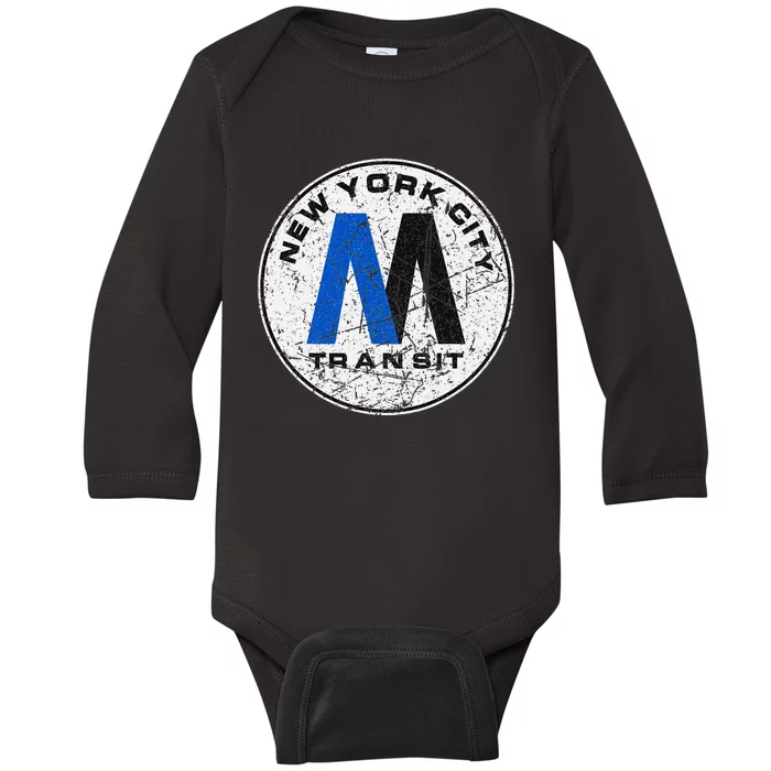 New York City Transit Mta Train Retro New York Baby Long Sleeve Bodysuit