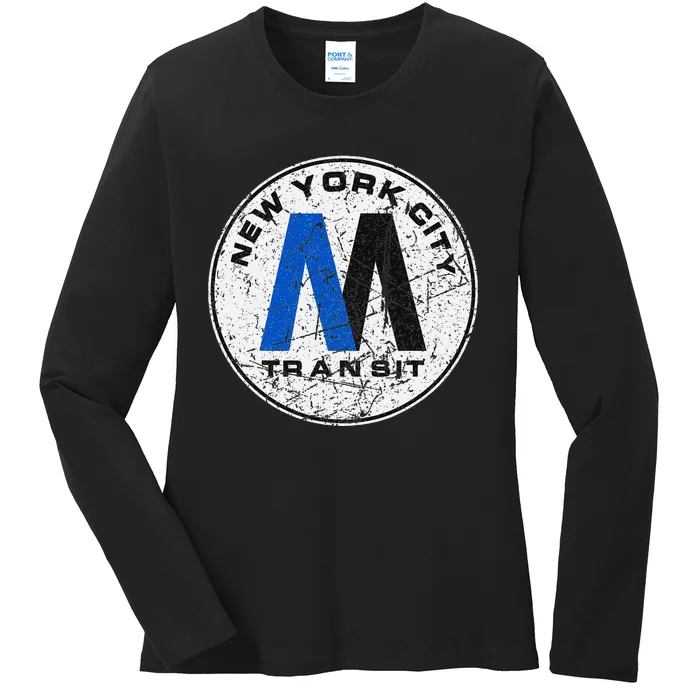 New York City Transit Mta Train Retro New York Ladies Long Sleeve Shirt