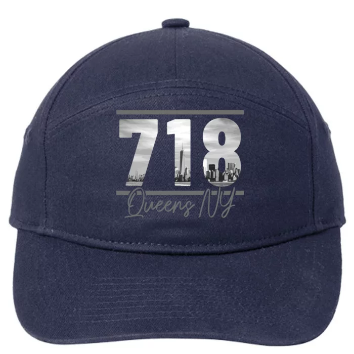 New York City 718 Area Code Skyline Queens Ny Nyc Vintage Gift 7-Panel Snapback Hat