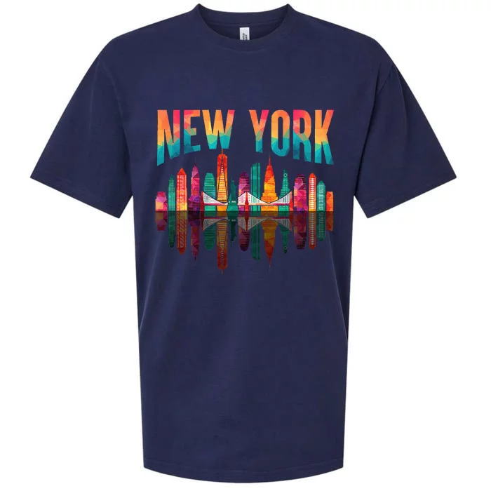 New York City Manhattan Nyc Retro 70s 80s Skyline Ny City Sueded Cloud Jersey T-Shirt