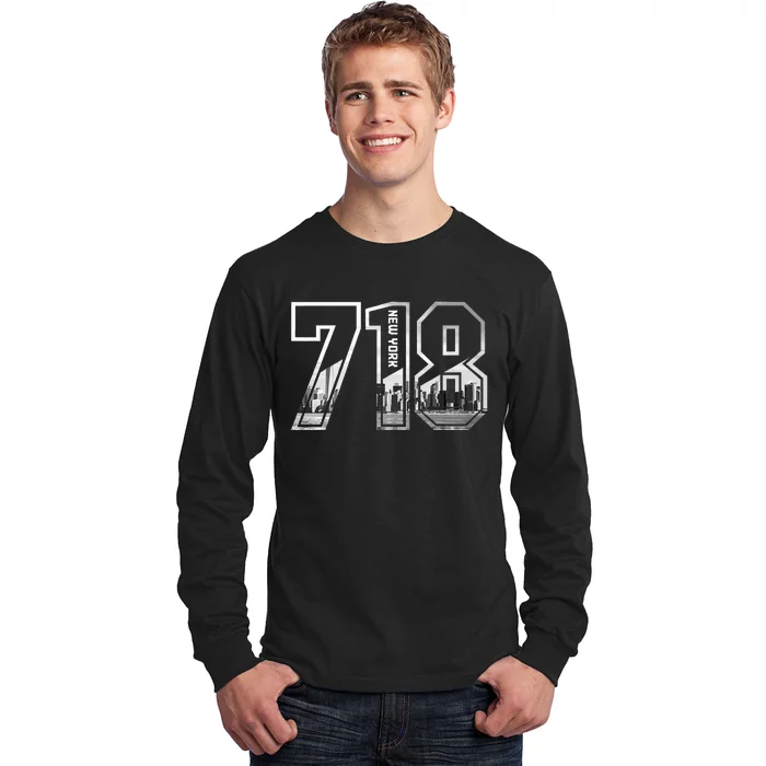 New York City 718 Area Code Pride Ny Brooklyn Queens Vintage New York City 718 A Long Sleeve Shirt