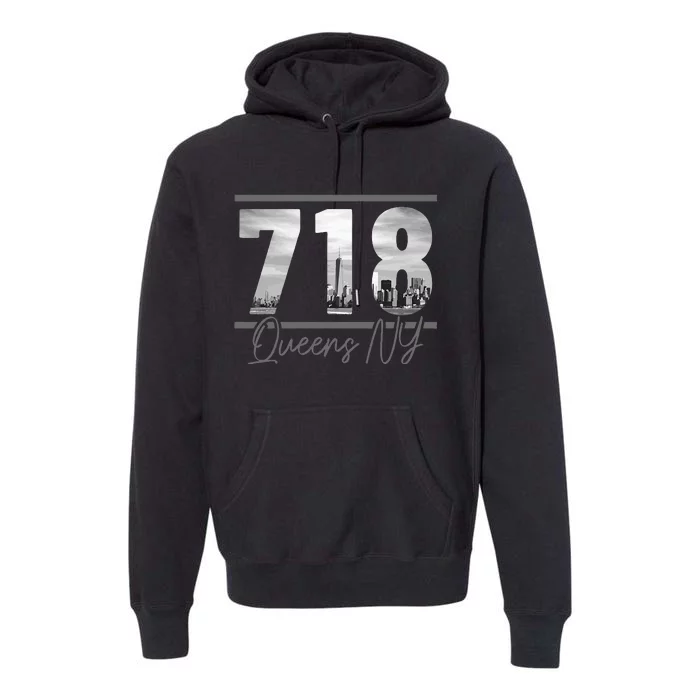 New York City 718 Area Code Skyline Queens Ny Nyc Vintage Premium Hoodie