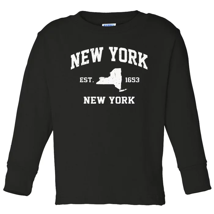 New York City NYC Vintage State Athletic Style Toddler Long Sleeve Shirt