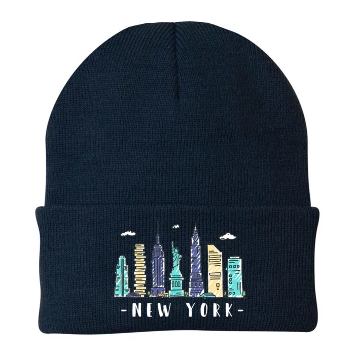 New York City Nyc Skyline Ny Watercolor Souvenir Gift Knit Cap Winter Beanie