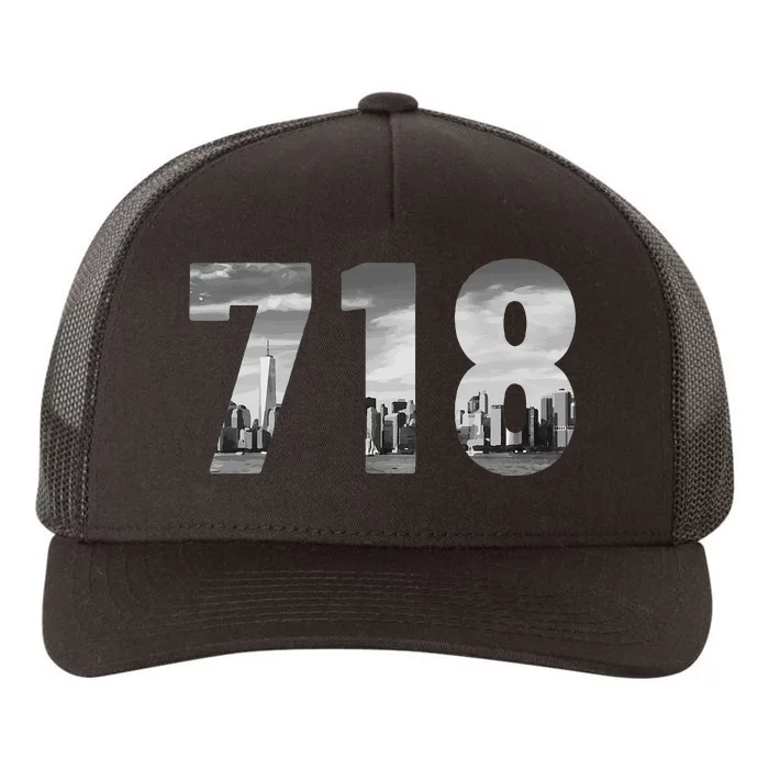 New York City 718 Area Code Skyline Queens Ny Nyc Vintage Yupoong Adult 5-Panel Trucker Hat