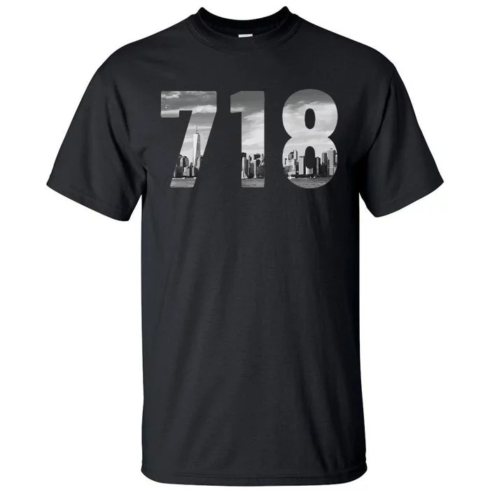 New York City 718 Area Code Skyline Queens Ny Nyc Vintage Tall T-Shirt