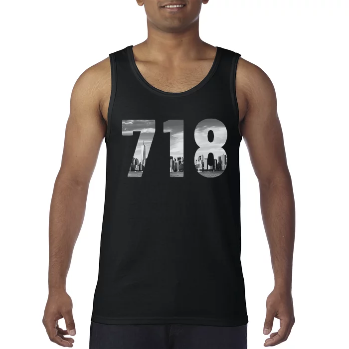 New York City 718 Area Code Skyline Queens Ny Nyc Vintage Tank Top