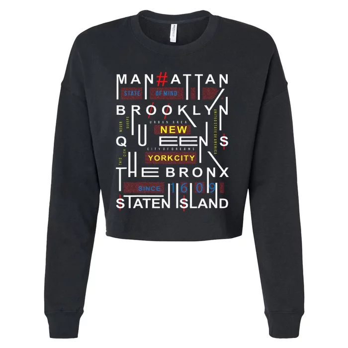 New York City Big Apple Bronx Queens Manhattan Staten Island Cropped Pullover Crew