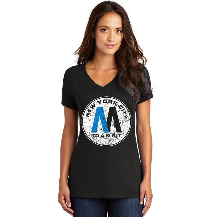 New York City Transit Mta Train Retro New York Women's V-Neck T-Shirt