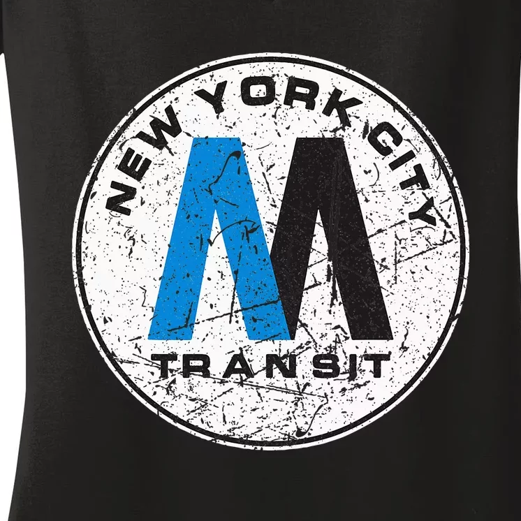 New York City Transit Mta Train Retro New York Women's V-Neck T-Shirt