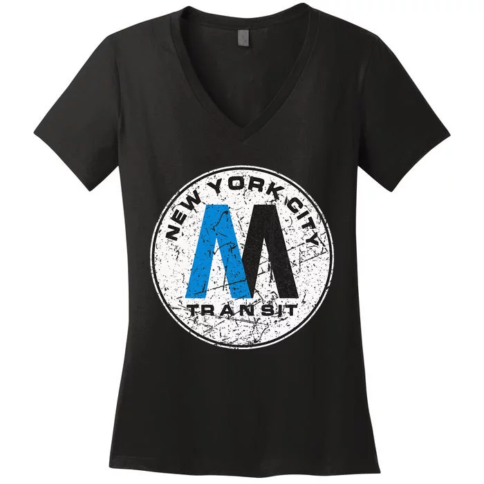 New York City Transit Mta Train Retro New York Women's V-Neck T-Shirt