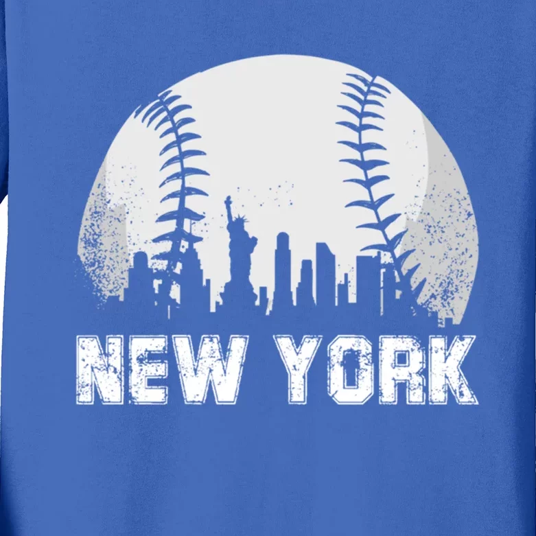 New York City Skyline Baseball Lover Gift Kids Long Sleeve Shirt