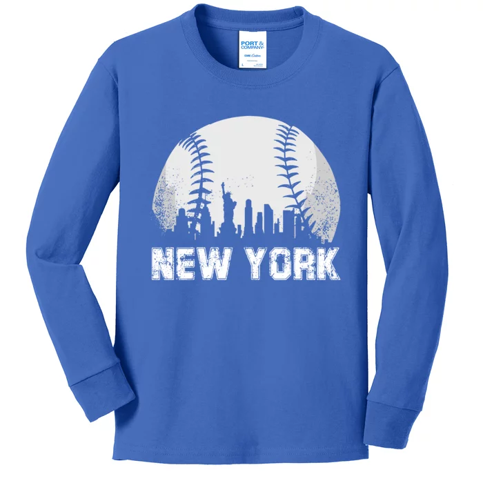 New York City Skyline Baseball Lover Gift Kids Long Sleeve Shirt