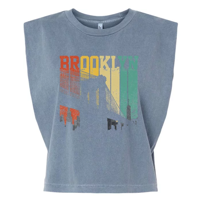 New York City Brooklyn Bridge Vintage Retro Skyline Nyc Ny Garment-Dyed Women's Muscle Tee