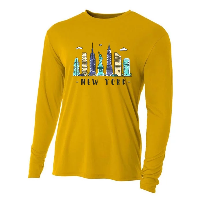 New York City Nyc Skyline Ny Watercolor Souvenir Gift Cooling Performance Long Sleeve Crew