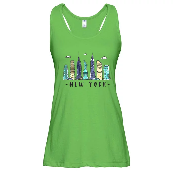 New York City Nyc Skyline Ny Watercolor Souvenir Gift Ladies Essential Flowy Tank