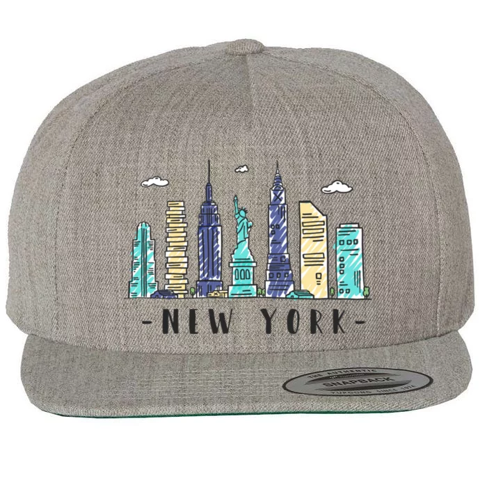 New York City Nyc Skyline Ny Watercolor Souvenir Gift Wool Snapback Cap