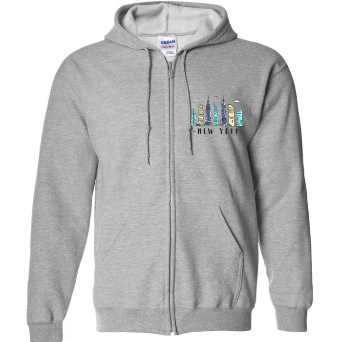 New York City Nyc Skyline Ny Watercolor Souvenir Gift Full Zip Hoodie