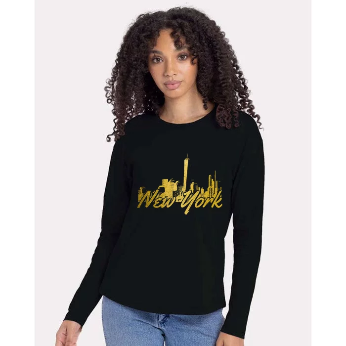 New York City Ny Skyline Nyc Vintage Womens Cotton Relaxed Long Sleeve T-Shirt