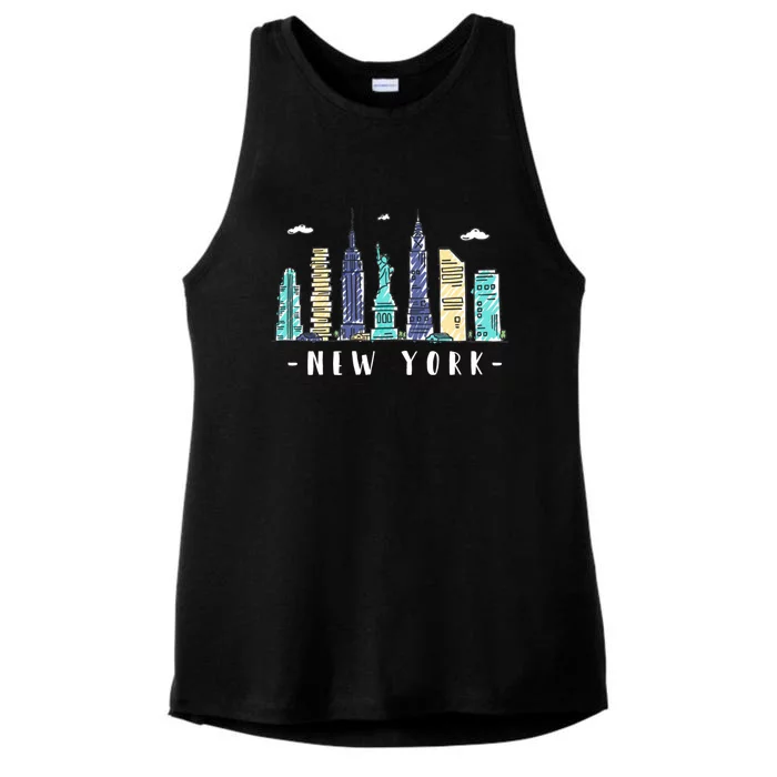 New York City Nyc Skyline Ny Watercolor Souvenir Gift Ladies Tri-Blend Wicking Tank