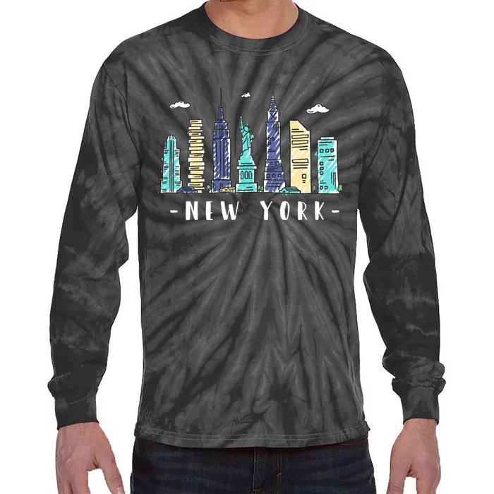 New York City Nyc Skyline Ny Watercolor Souvenir Gift Tie-Dye Long Sleeve Shirt