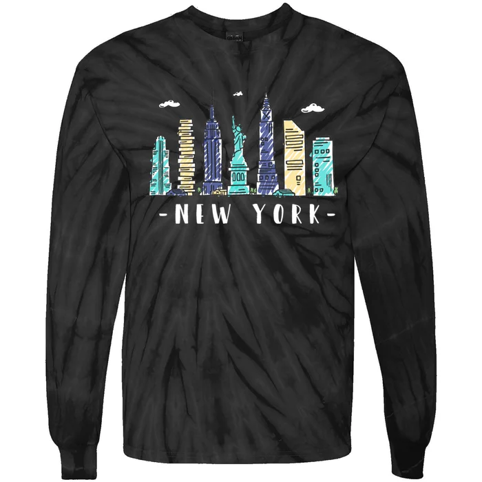 New York City Nyc Skyline Ny Watercolor Souvenir Gift Tie-Dye Long Sleeve Shirt