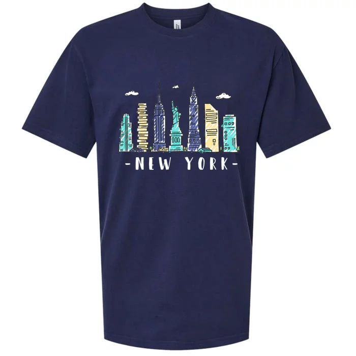 New York City Nyc Skyline Ny Watercolor Souvenir Gift Sueded Cloud Jersey T-Shirt