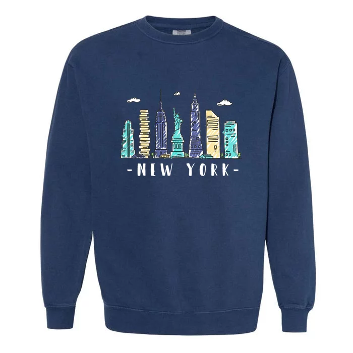 New York City Nyc Skyline Ny Watercolor Souvenir Gift Garment-Dyed Sweatshirt