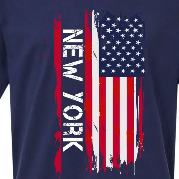 New York City And State Usa Flag New York And Nyc Sueded Cloud Jersey T-Shirt