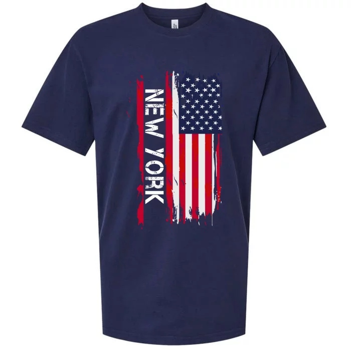 New York City And State Usa Flag New York And Nyc Sueded Cloud Jersey T-Shirt