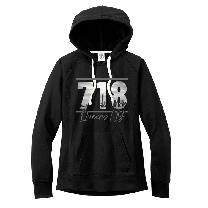 New York City 718 Area Code Skyline Queens Ny Nyc Vintage Women's Fleece Hoodie