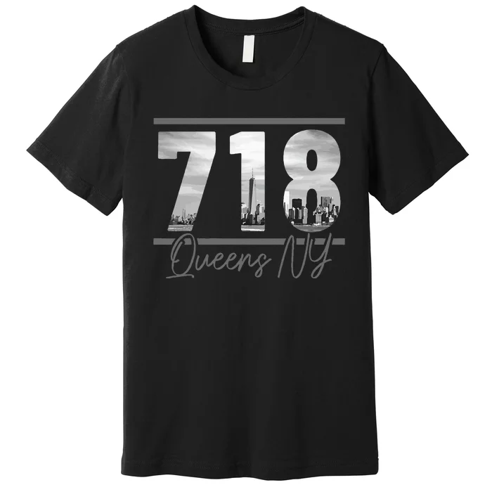 New York City 718 Area Code Skyline Queens Ny Nyc Vintage Premium T-Shirt