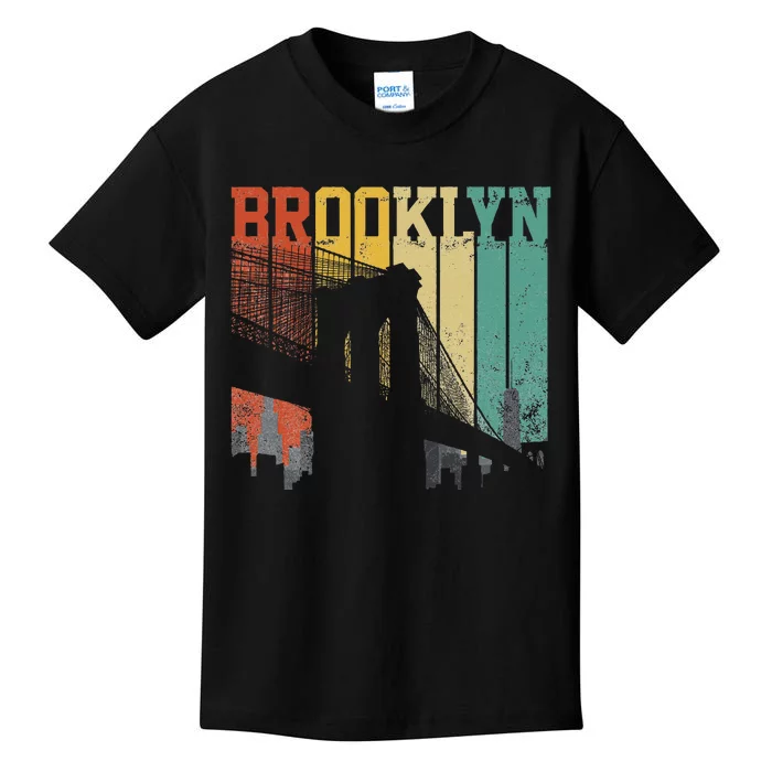 New York City Brooklyn Bridge Vintage Retro Skyline Nyc Ny Kids T-Shirt