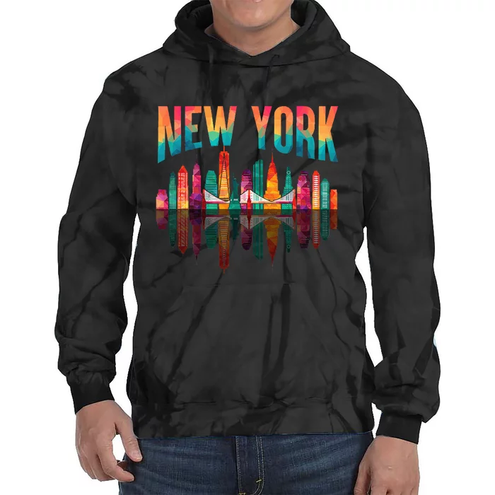 New York City Manhattan Nyc Retro 70s 80s Skyline Ny City Tie Dye Hoodie