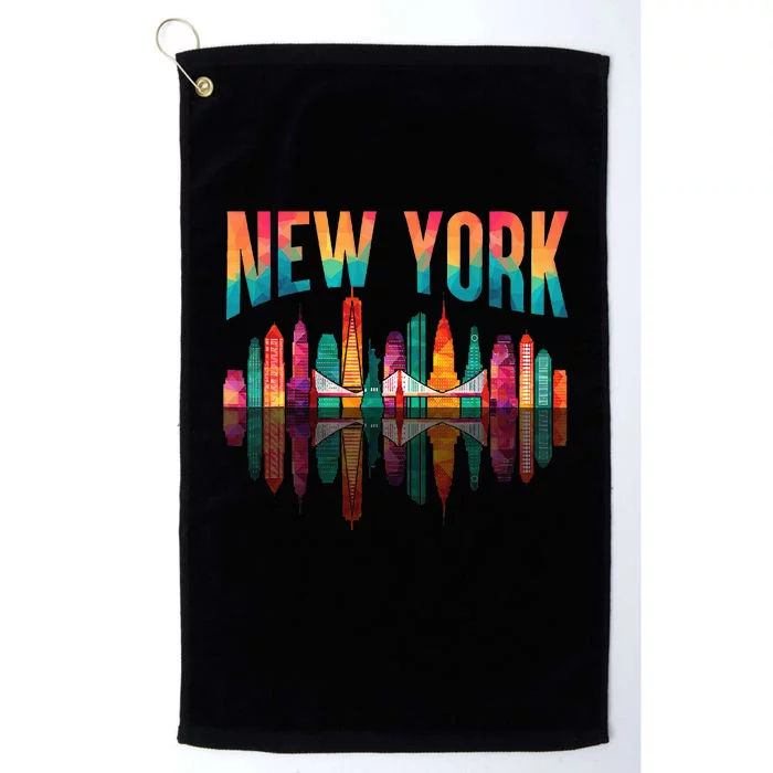 New York City Manhattan Nyc Retro 70s 80s Skyline Ny City Platinum Collection Golf Towel