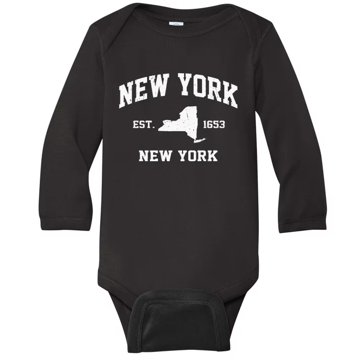 New York City NYC Vintage State Athletic Style Baby Long Sleeve Bodysuit