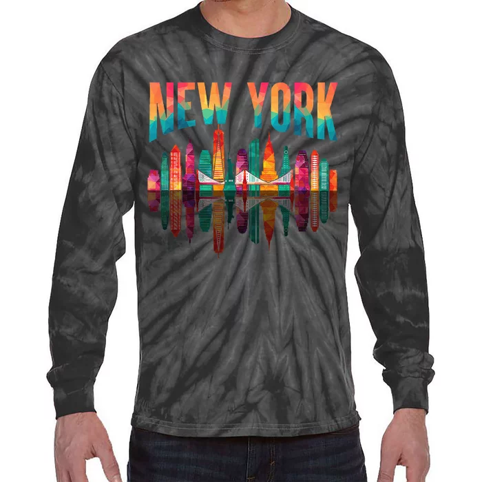 New York City Manhattan Nyc Retro 70s 80s Tie-Dye Long Sleeve Shirt