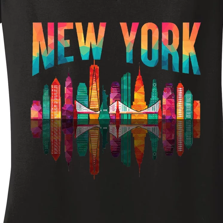 New York City Manhattan Nyc Retro 70s 80s Women's V-Neck T-Shirt