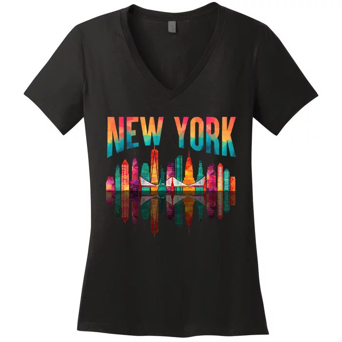 New York City Manhattan Nyc Retro 70s 80s Women's V-Neck T-Shirt