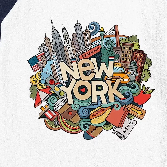 New York City Nyc Iconic Skyline Big Apple Gift Souvenir Baseball Sleeve Shirt