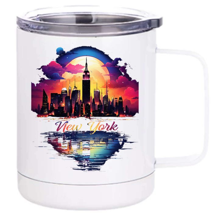 New York City Downtown Skyline Statue Of Liberty Nyc Front & Back 12oz Stainless Steel Tumbler Cup