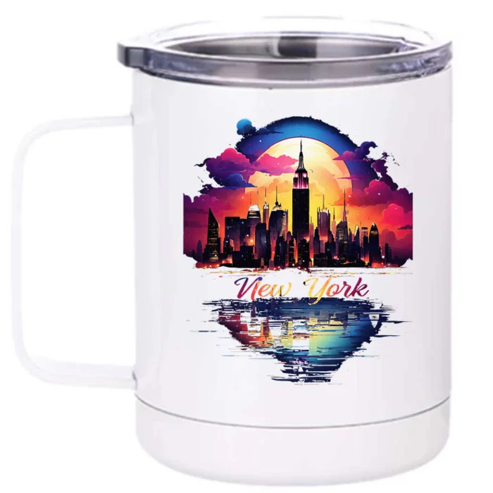 New York City Downtown Skyline Statue Of Liberty Nyc Front & Back 12oz Stainless Steel Tumbler Cup